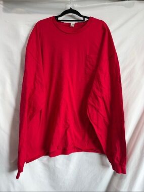 Hanes Men's Bright Red Long Sleeve Pocket Tee